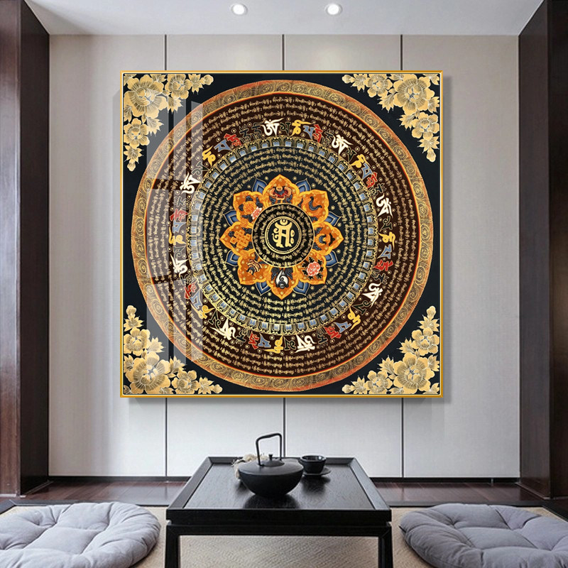 동남 아시아 빛 럭셔리 티베트어 THANGKA 장식 그림 거실 배경 벽 교수형 그림 풍수 홀 그림 신비한 심장 경 벽화