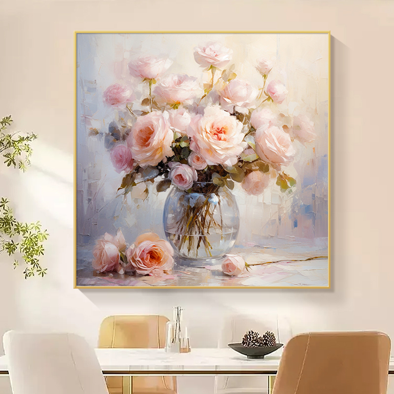 现代简约牡丹花餐厅装饰画玄关柜走廊过道壁画客厅背景墙卧室挂画图片