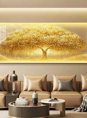 轻奢摇钱树带灯发财客厅装饰画