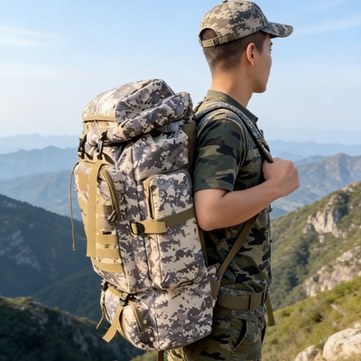 正版军人户外迷彩大容量背囊双肩背徒步防水耐磨登山战术背包男款