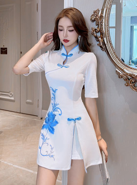 中式复古改良旗袍连衣裙两件套