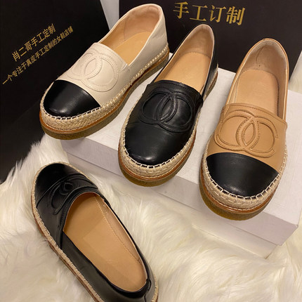 草编一脚蹬懒人乐福鞋厚底羊皮法式晚风女鞋夏天外穿小香风渔夫鞋