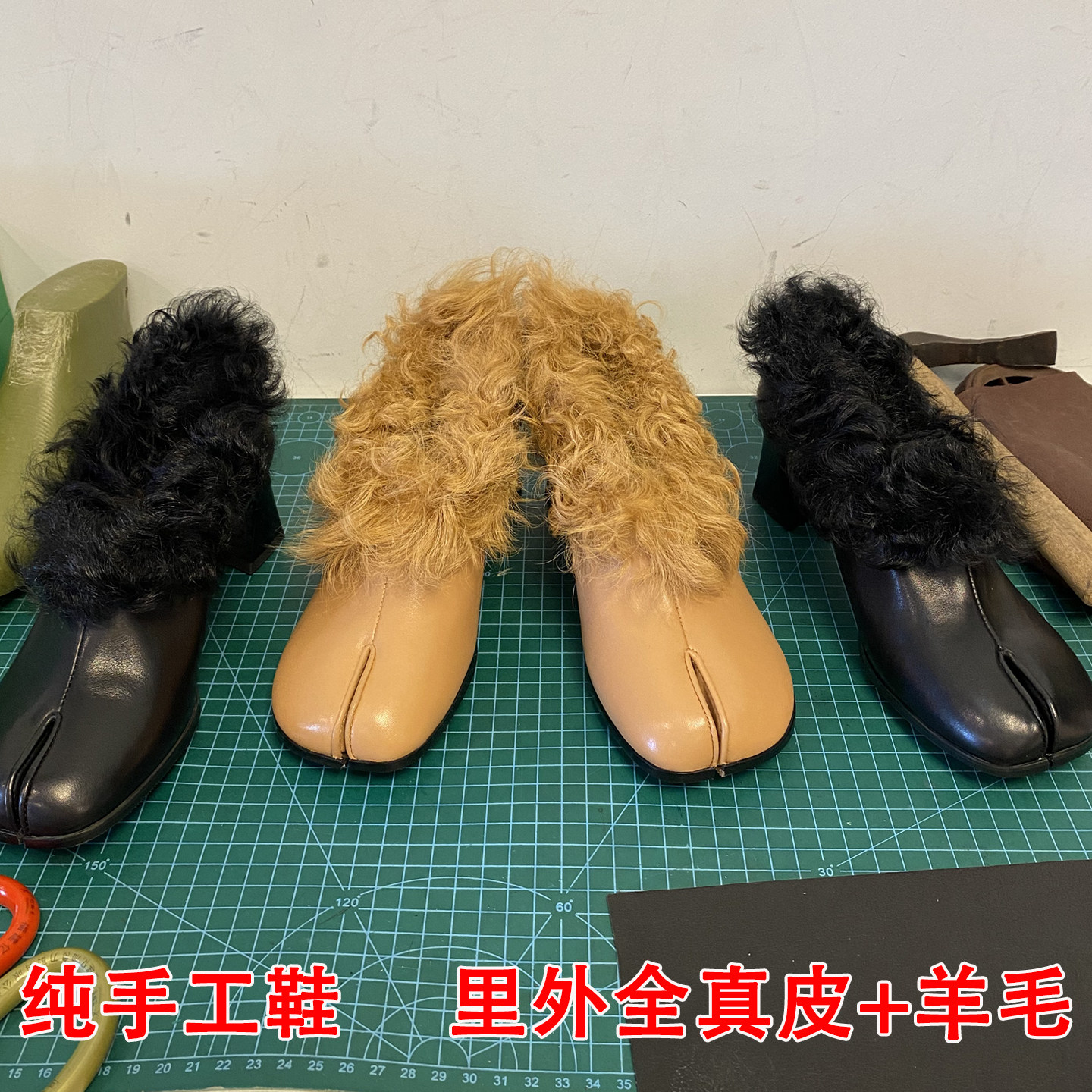真皮羊毛皮毛一体复古气质分趾高跟毛毛鞋一脚蹬粗跟玛丽珍小皮鞋