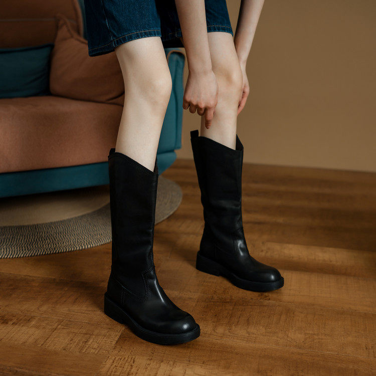 马丁靴女2025秋冬新款中筒靴V口显瘦真皮骑士靴百搭小个子西部靴,女鞋,西部靴,淘宝优惠券,粉丝福利购,淘宝优惠卷