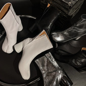 2025年真皮分趾中筒靴子女新款 分趾靴 粗跟短靴羊蹄中跟猪蹄马蹄鞋