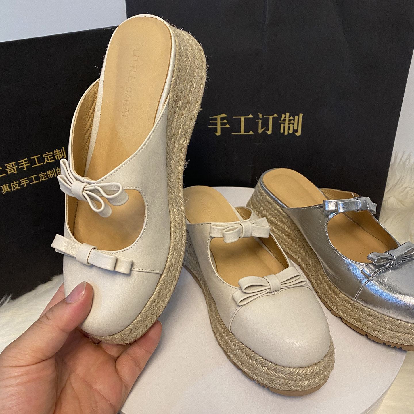 真皮！复古厚底松糕底包头凉拖鞋