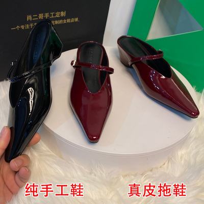 真皮尖头内增高包头凉鞋女羊皮软皮高跟漆皮尖头内增高坡跟凉拖鞋