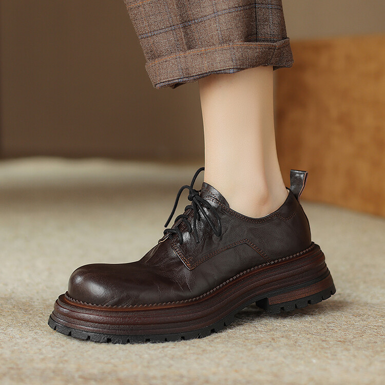 头层纯羊皮厚底休闲小皮鞋