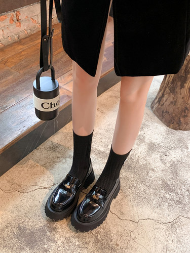 真皮金币乐福鞋低帮鞋厚底松糕鞋