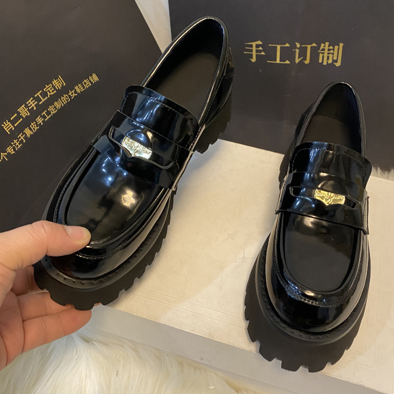 手工真皮2025春季复古xmiu家金币乐福鞋圆头厚底松糕单鞋小皮鞋女