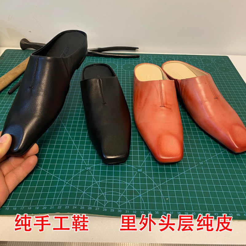 头层纯皮内增高拖鞋方头凉鞋