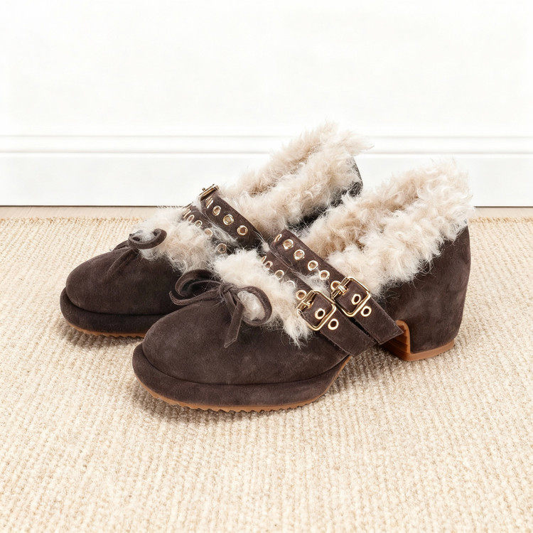 法式复古毛毛高跟鞋冬季新款