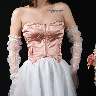 法式抹胸拼接拉链塑身鱼骨胸衣