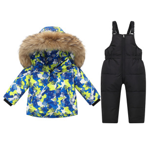 波比猪儿童羽绒服套装滑雪服极寒防水防风冲锋衣零下40度冬季外套