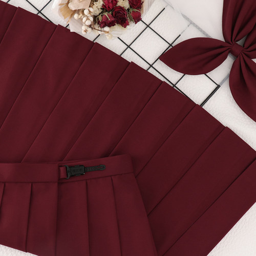 酒红jk制服百褶裙大小码