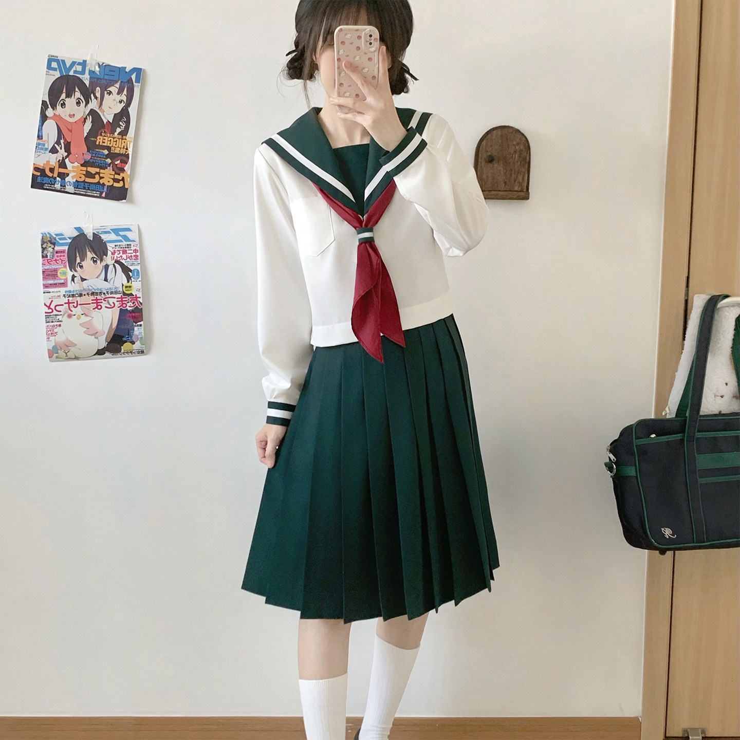 动漫风【墨绿粗白一本】jk水手服图片