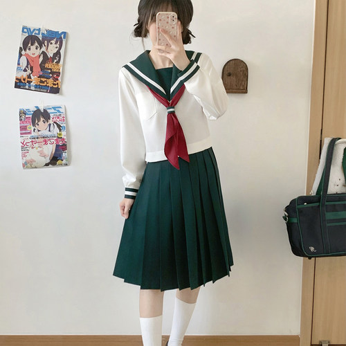 动漫风【墨绿粗白一本】jk水手服