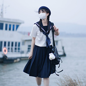 短袖 樱花家族JK制服 水手服上衣套装 双胸挡绀色基础款 女 白二本