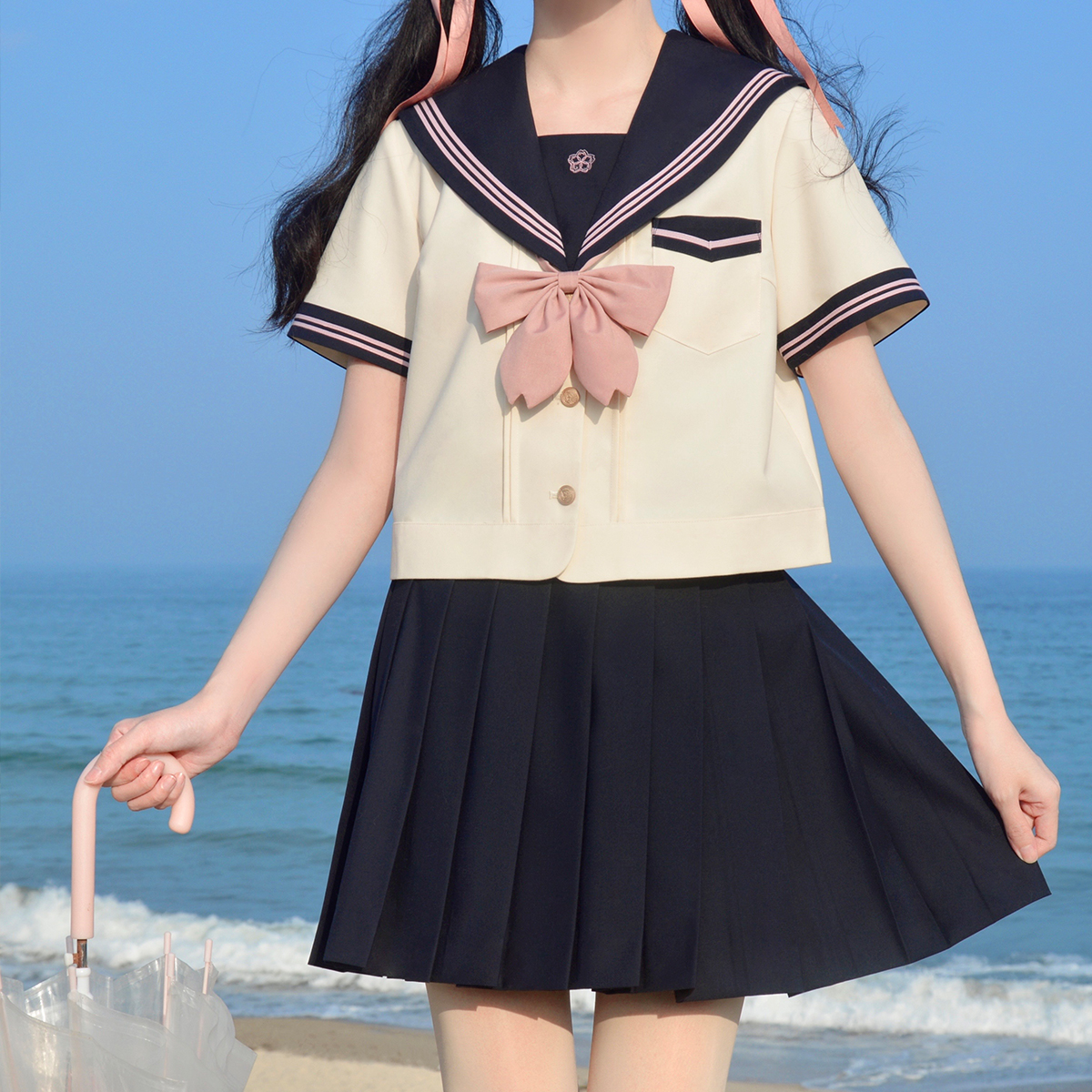 京荷高花瓣领结粉色jk小物