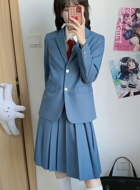 樱花家族jk漫画感绀碧色 校供感西服西裤DK制服西装外套套装男女