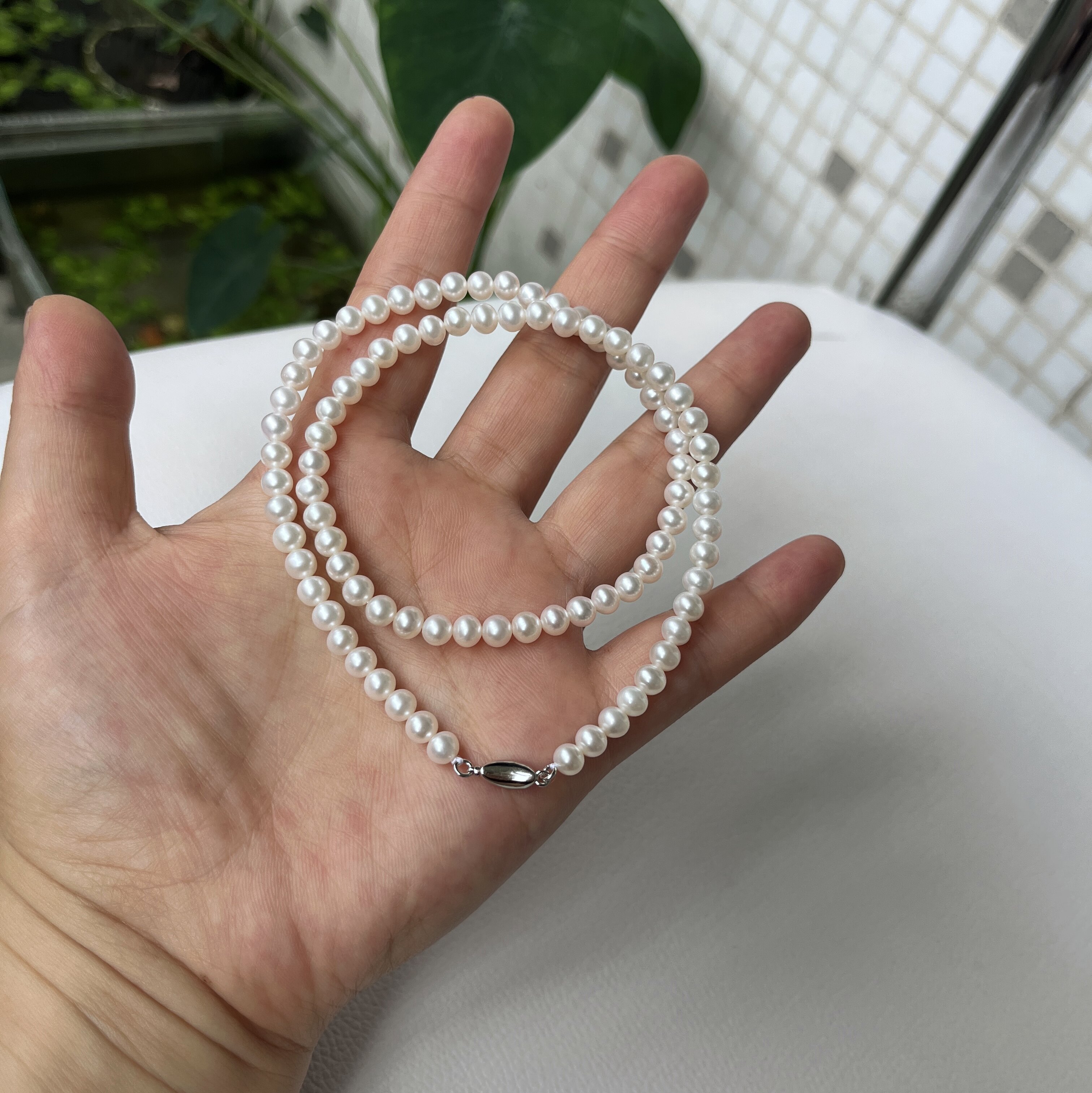 5-5.5mm小颗近圆形纯白色天然淡水珍珠项链