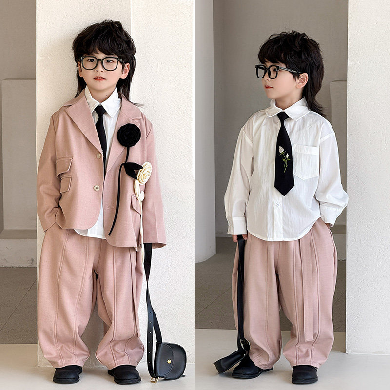 男童礼服套装休闲新款粉色儿童西装夹克帅气时髦潮流秋冬穿搭童装
