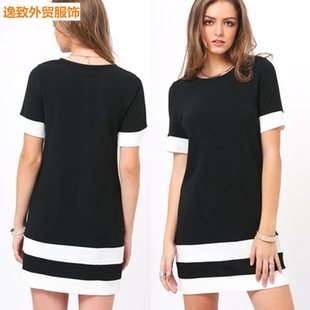 women dress plain black and whiTe shorT sleeved T-shirT
