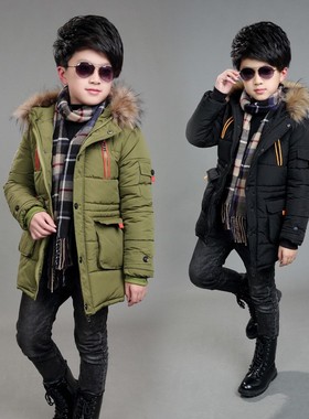 children winter long jacket kids boy warm hooded cotton coat