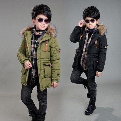 children winter long jacket kids boy warm hooded cotton coat