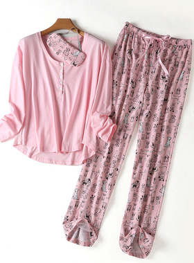 Spring New% Cotton Sleepwear Long Sleeve Pijama Mujer Round