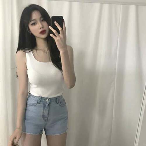 Square neck bottom knit sweater short style tank top summer
