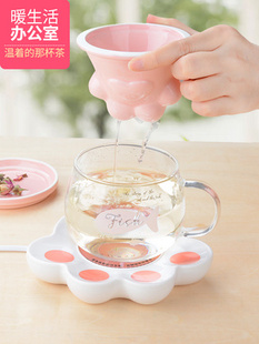 自动加热保温杯茶水分离杯恒温少女可爱泡茶杯子玻璃简约猫爪杯垫