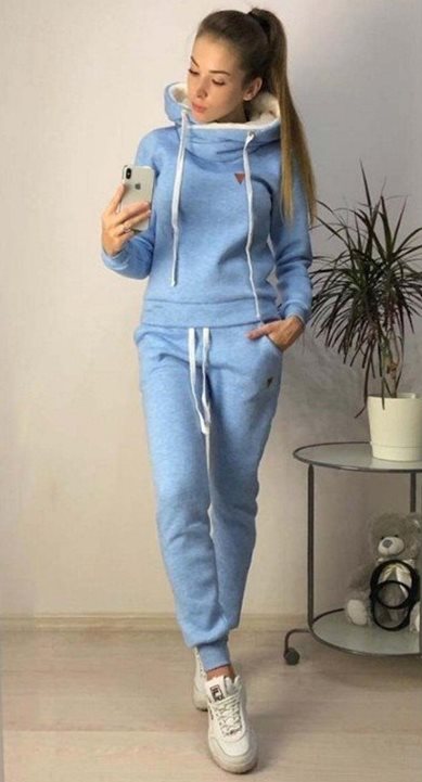 Hooded fleece jacket leisure trousers two-piece图片