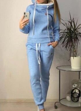 Hooded fleece jacket leisure trousers two-piece