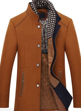 Men Woolen Coat Winter Fleece Warm Jacket Trench Outerwear