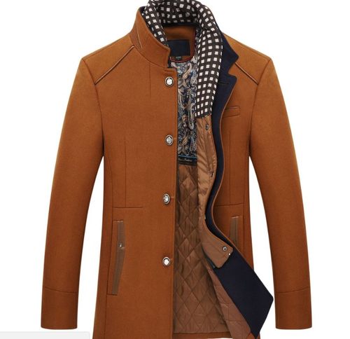 Men Woolen Coat Winter Fleece Warm Jacket Trench Outerwear