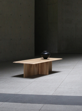 朴室 侘寂风简约北欧日式japandi法国白橡木原木实木长形茶几