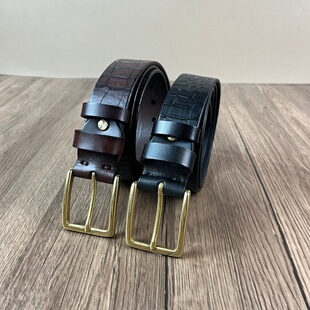 嬉皮士2025新款头层牛皮时尚石头纹牛仔裤男士皮带休闲复古腰带