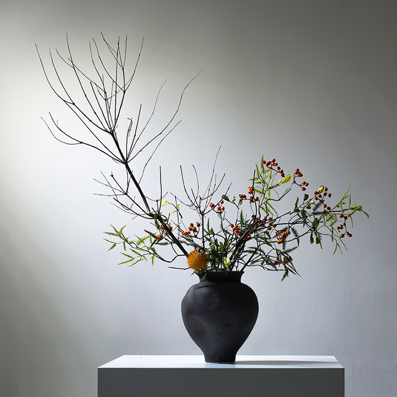 中式日式侘寂禅意干枝假花茶室民宿茶桌茶几花架客厅仿真装饰摆件
