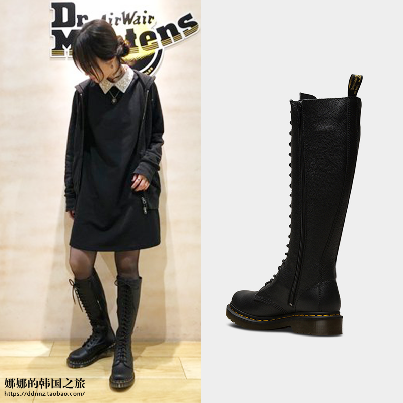 刘雯同款韩国代购Dr.Martens 20孔高筒马丁靴软皮侧拉链23889001