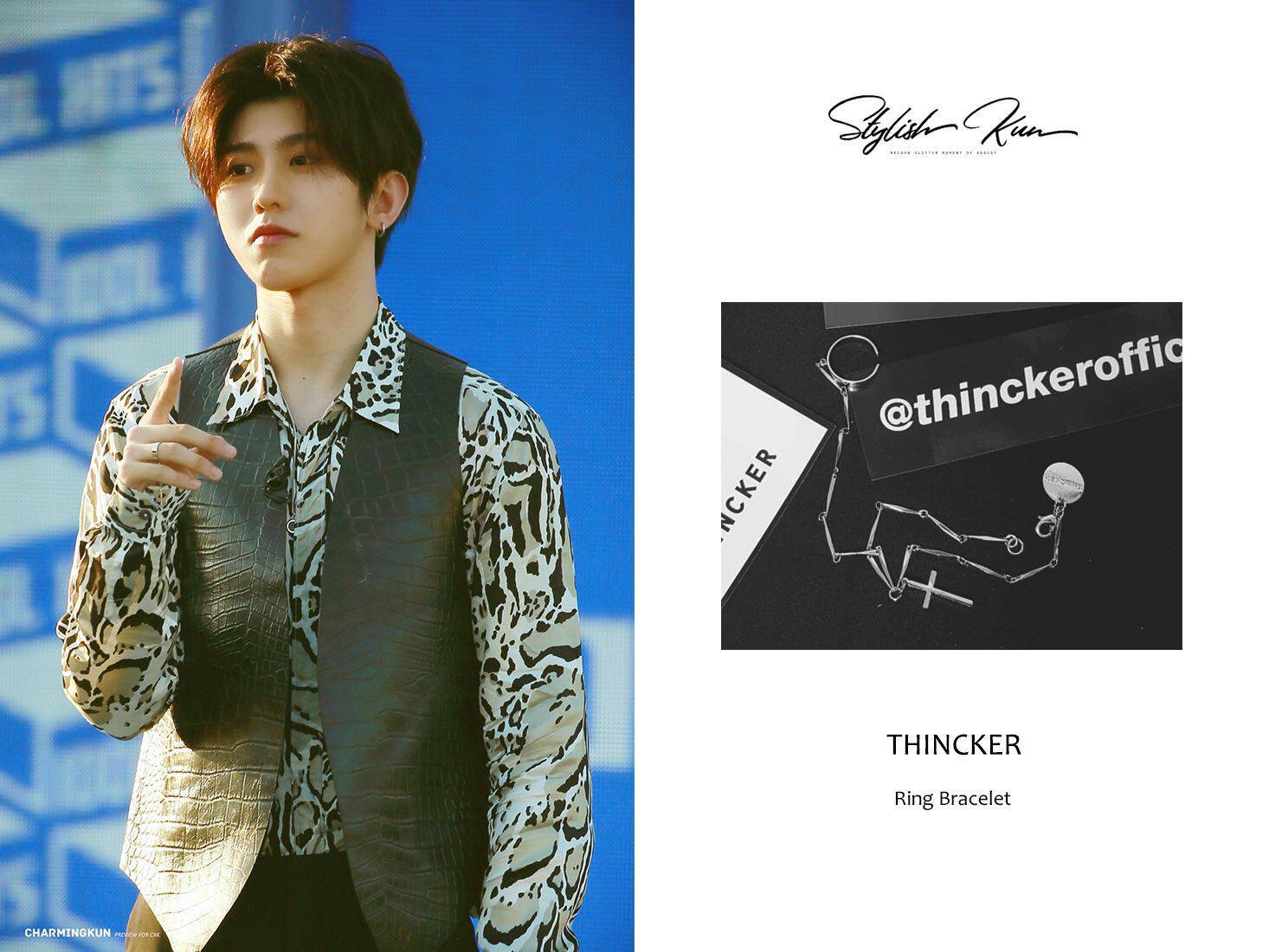 蔡徐坤同款韩国正品代购Thincker十字架链条连指戒指手链男女潮