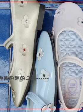 韩国代购rockfish 时尚平底花朵装饰玛丽珍鞋 日常百搭可爱单鞋