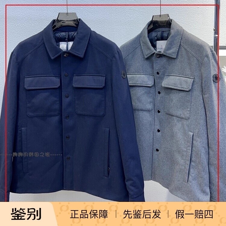 韩国代购Moncler盟可睐男士贴片夹克羊绒混纺翻领薄款羽绒服外套