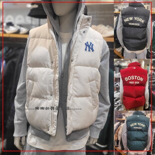 韩国代购MLB 冬季男女新款保暖羽绒马甲黑色运动服背心3ADVV1046