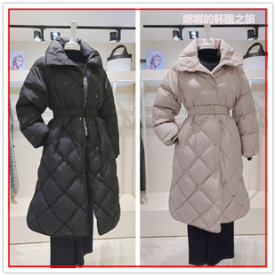 韩国代购正品NBA女款鹅绒羽绒服长款收腰菱格两穿棉服D09NBA2PD09