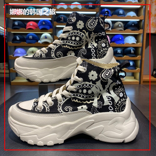 韩国代购MLB新款高帮帆布鞋女款腰果花休闲运动NY老爹鞋3ASHULP2N