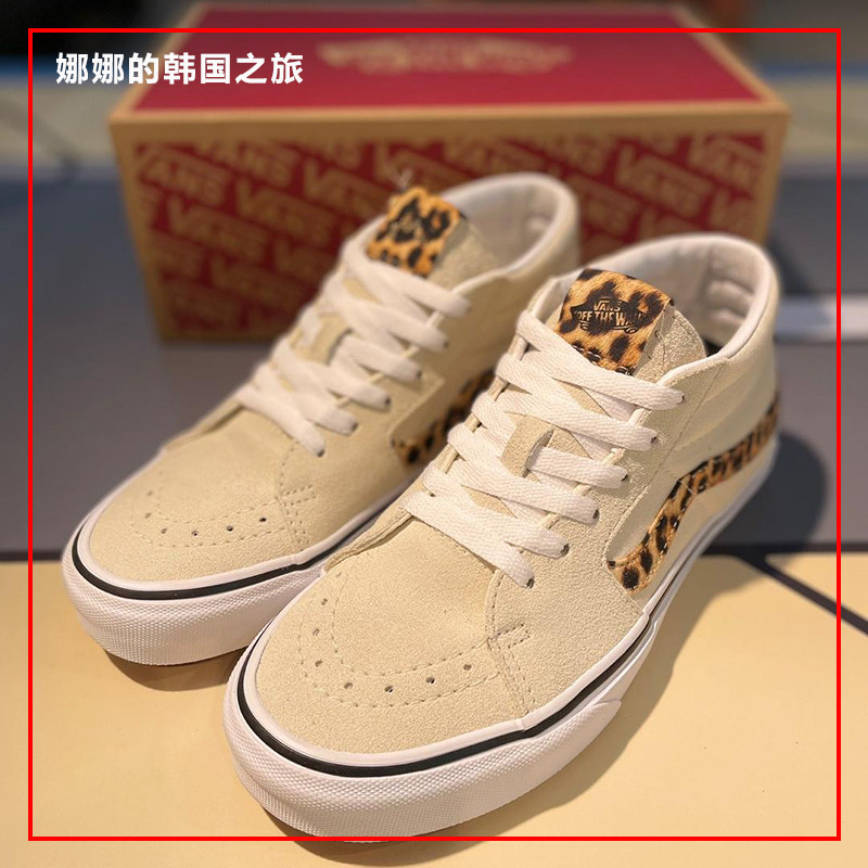 VANS男女豹纹拼接翻毛皮高帮板鞋