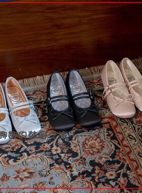 韩国代购rockfish 方头双条绑带玛丽珍芭蕾鞋绸缎日常百搭单鞋