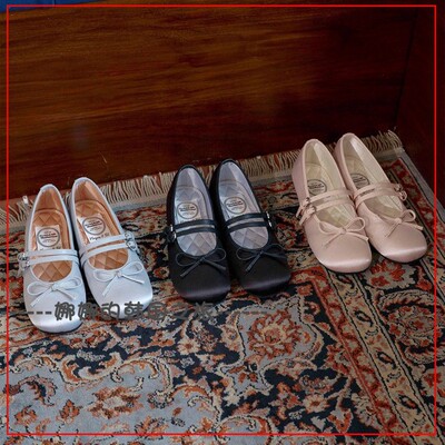 韩国代购rockfish 方头双条绑带玛丽珍芭蕾鞋绸缎日常百搭单鞋