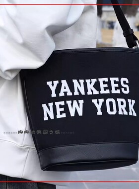 韩国代购MLB情侣水桶包男女NY复古学院风单肩拎包斜挎包3ABMS024N